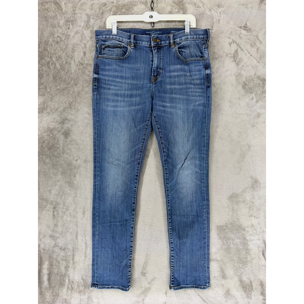 Banana Republic Traveler Jeans Mens 33x32 Slim Fit Blue Medium Wash Denim 24754